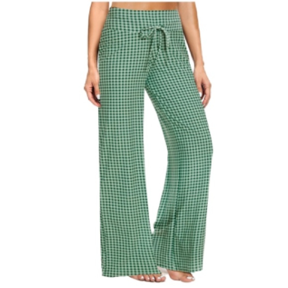 Green Gingham Comfy Women's Pants Loungewear New With Tags Mardi Gras Festive
